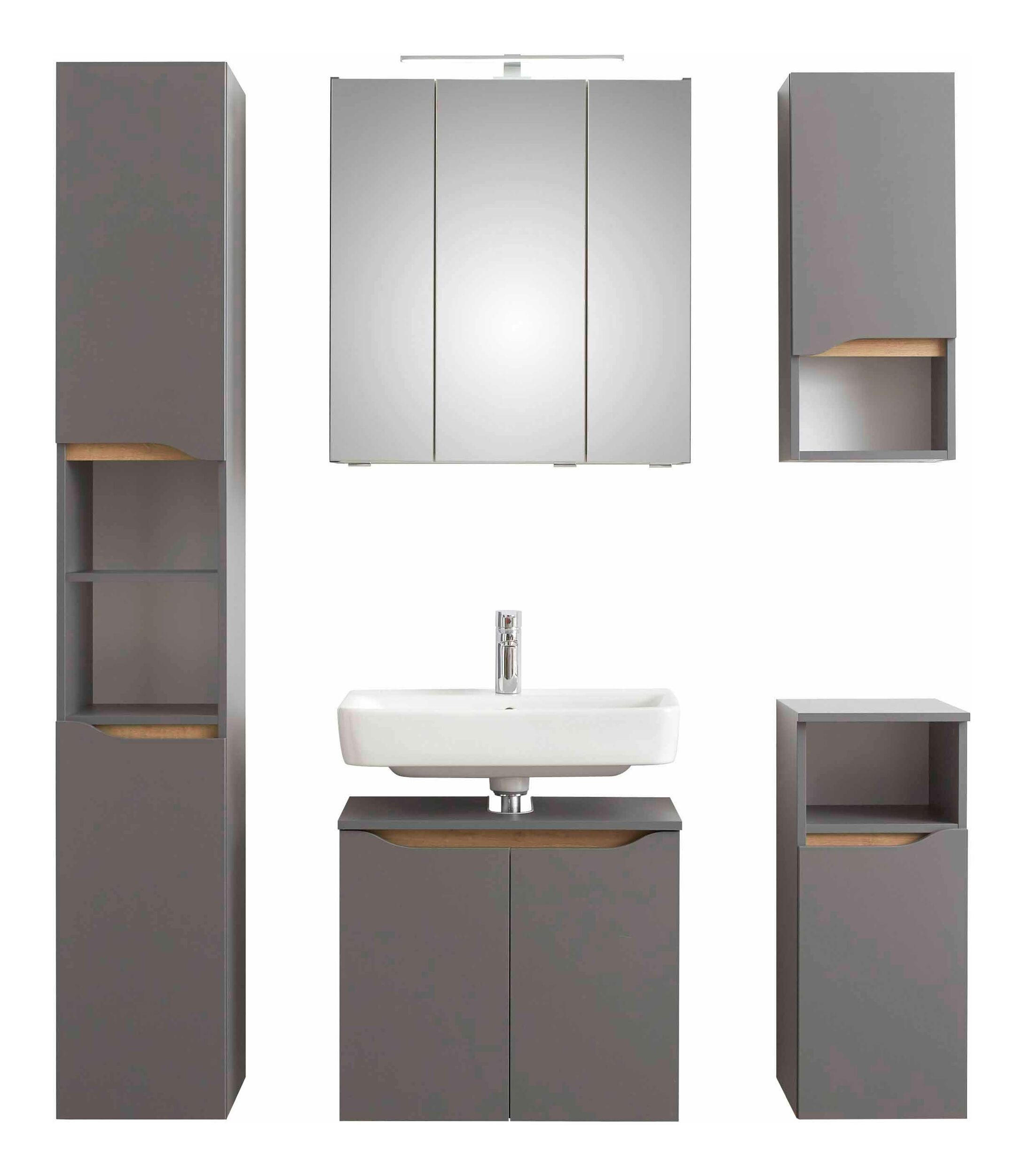 BADEZIMMER 5-teilig  in 125 cm  - Dunkelgrau/Eichefarben, KONVENTIONELL, Glas/Holzwerkstoff (125cm) - Pelipal