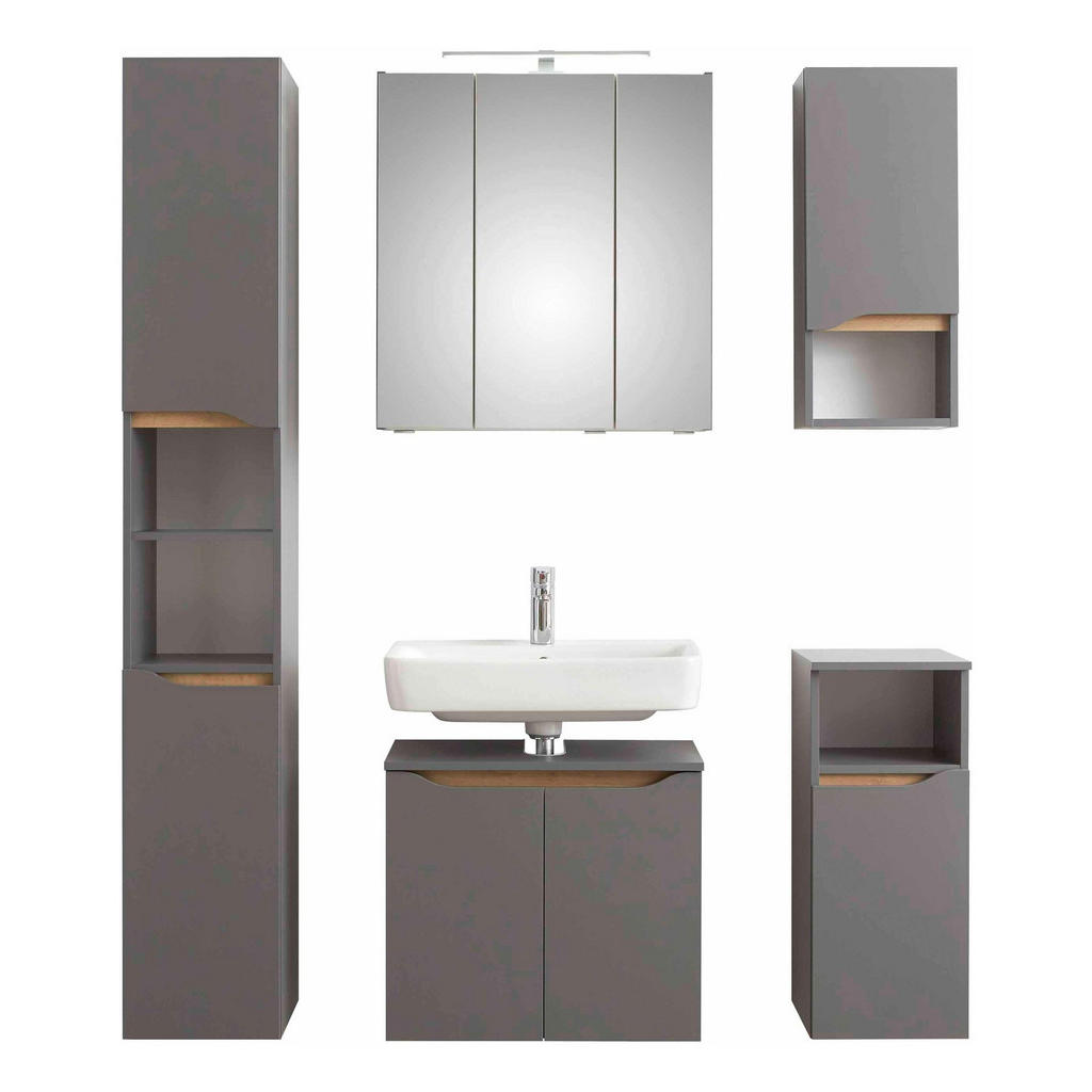 Thumbnail - Pelipal Badezimmer QS 357, Eiche, Dunkelgrau, Holzwerkstoff, 5-teilig, 10 Fächer, 125 cm, Made in Germany, hängend, Zusa...