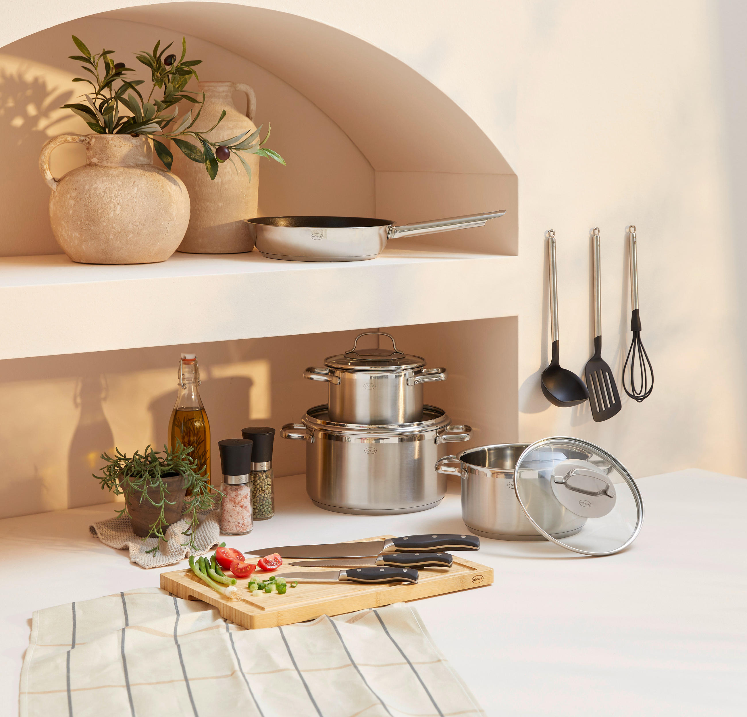 Thumbnail - Rösle Kochtopfset Gourmet-Set Elegance, Metall, 13-teilig, 16 cm,20 cm, 37.8x29x59 cm, Kochen, Töpfe, Topfsets