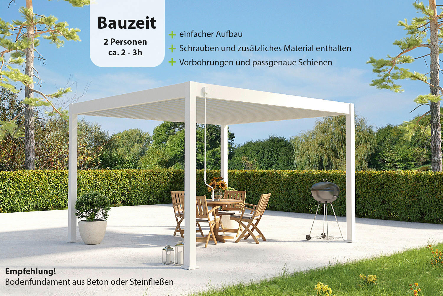 PERGOLA 360/255/400 cm Aluminium  - Weiß, Basics, Metall (360/255/400cm) - Gardenson