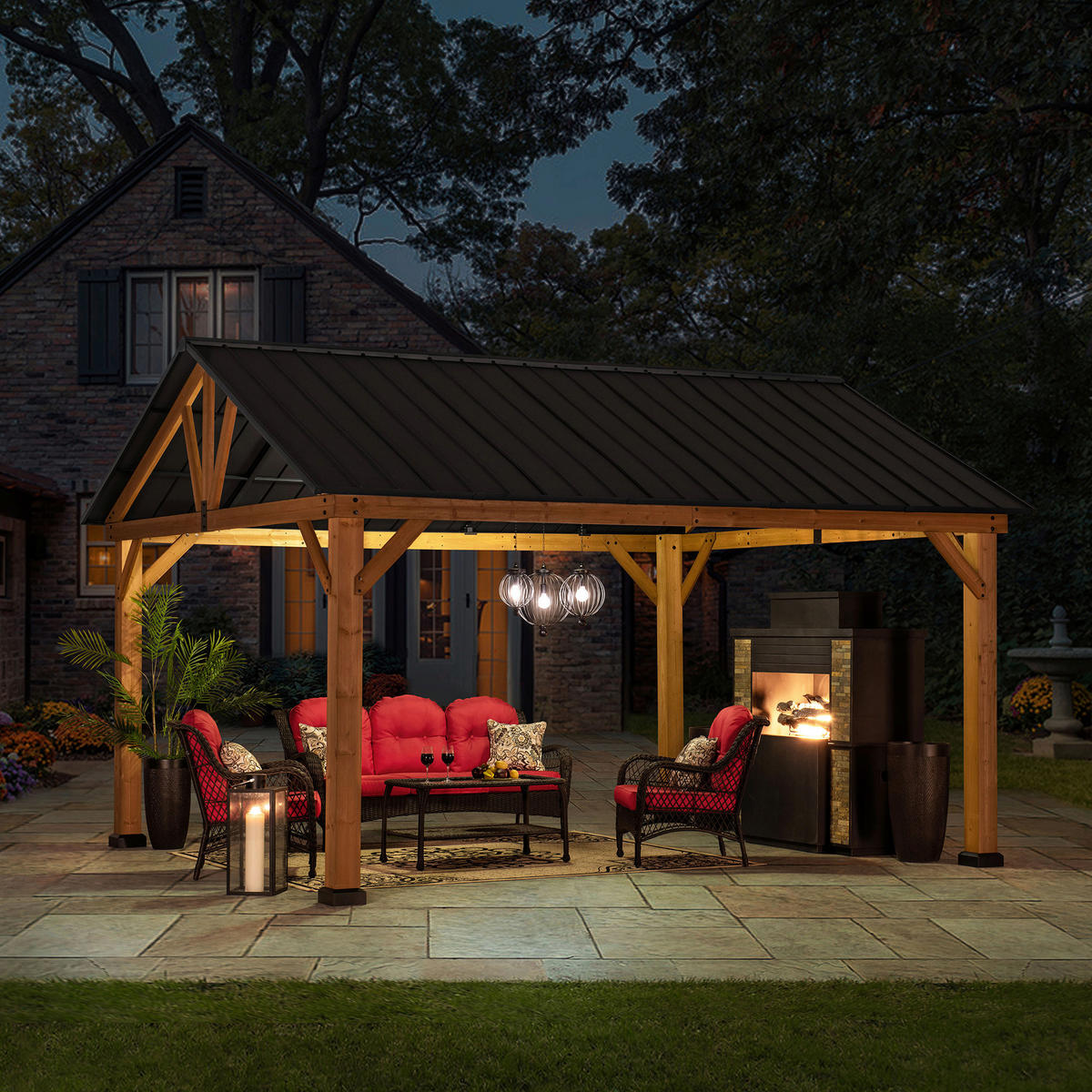 PAVILLON 404/306/465 cm  - Anthrazit/Naturfarben, Basics, Holz/Metall (404/306/465cm) - Modante