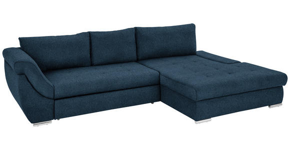 ECKSOFA in Flachgewebe Dunkelblau  - Silberfarben/Dunkelblau, Design, Textil/Metall (306/174cm) - Carryhome