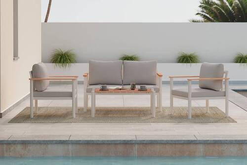 GARTENSET 4-teilig Webstoff Aluminium 4-teilig  - Beige/Hellgrau, MODERN, Kunststoff/Textil - Ambia Garden