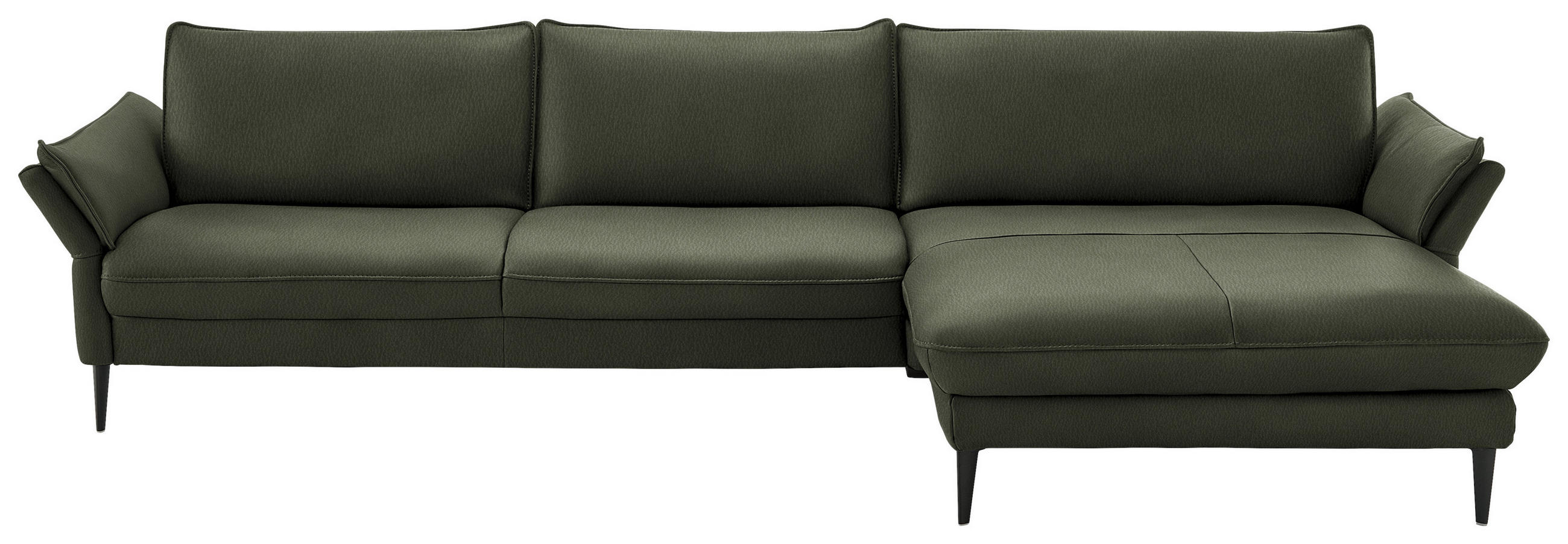 ECKSOFA in Echtleder Dunkelgrün  - Dunkelgrün/Schwarz, Design, Leder/Metall (334/172cm) - Hukla