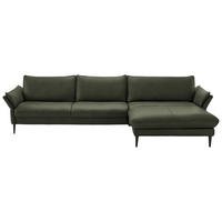 ECKSOFA in Echtleder Dunkelgrün  - Dunkelgrün/Schwarz, Design, Leder/Metall (334/172cm) - Hukla