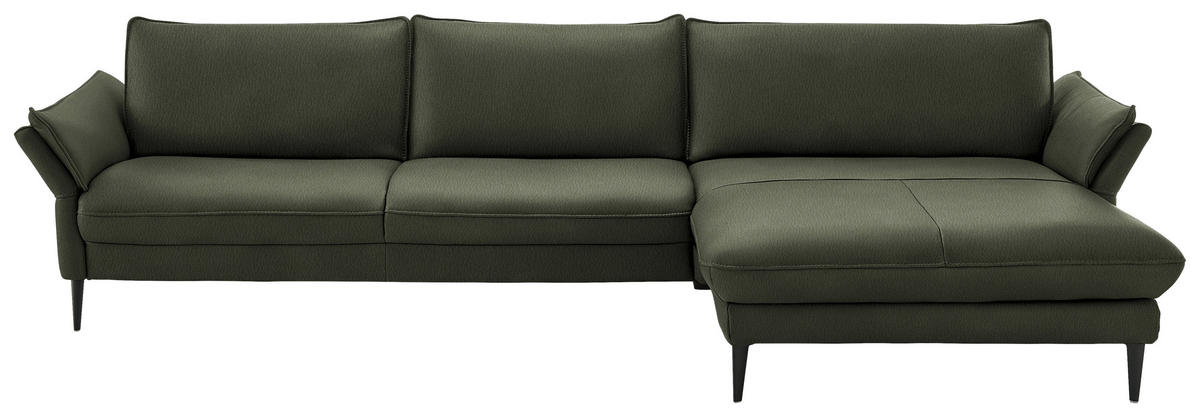 ECKSOFA in Echtleder Dunkelgrün  - Dunkelgrün/Schwarz, Design, Leder/Metall (334/172cm) - Hukla
