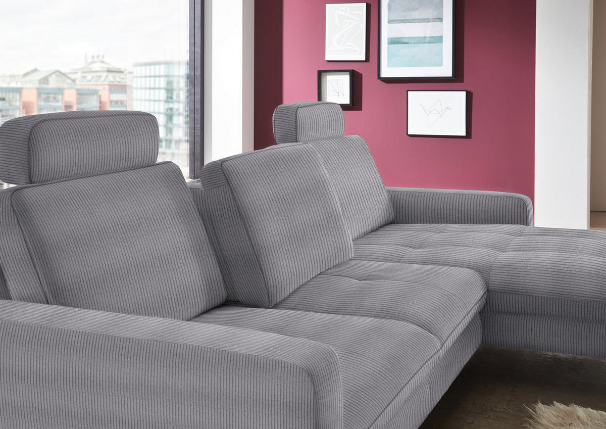ECKSOFA in Cord Anthrazit  - Anthrazit/Schwarz, Design, Textil/Metall (302/178cm) - Beldomo Style