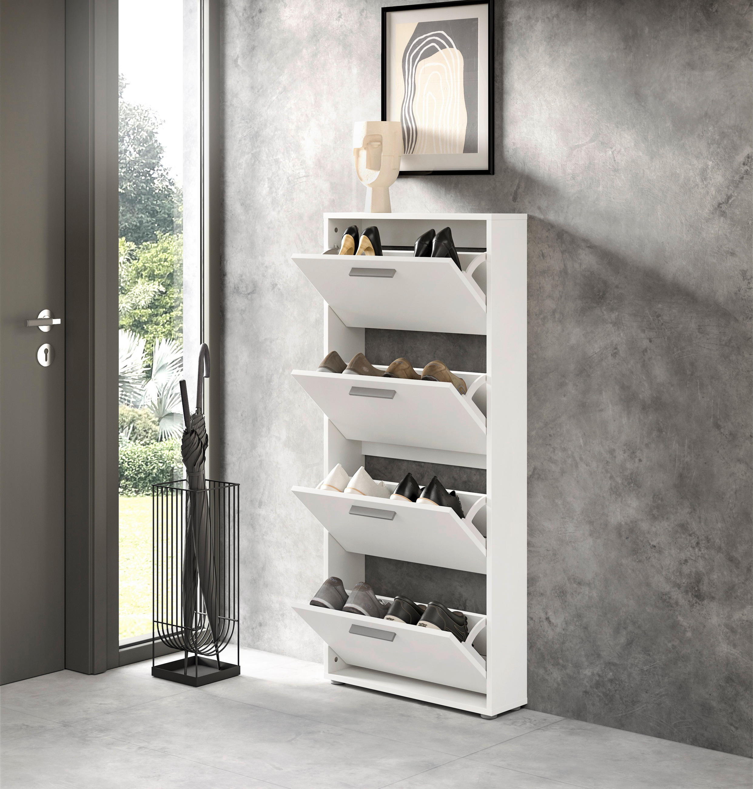 BILLENŐS CIPŐSSZEKRÉNY 59/136/17 cm  - ezüst/fehér, Design, műanyag/faalapú anyag (59/136/17cm) - Carryhome