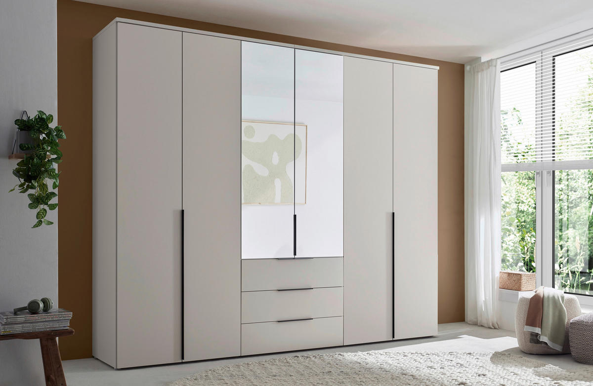 DREHTÜRENSCHRANK 6-türig Kaschmir  - Kaschmir/Schwarz, Design, Glas/Holzwerkstoff (270/225/53cm) - Chameo