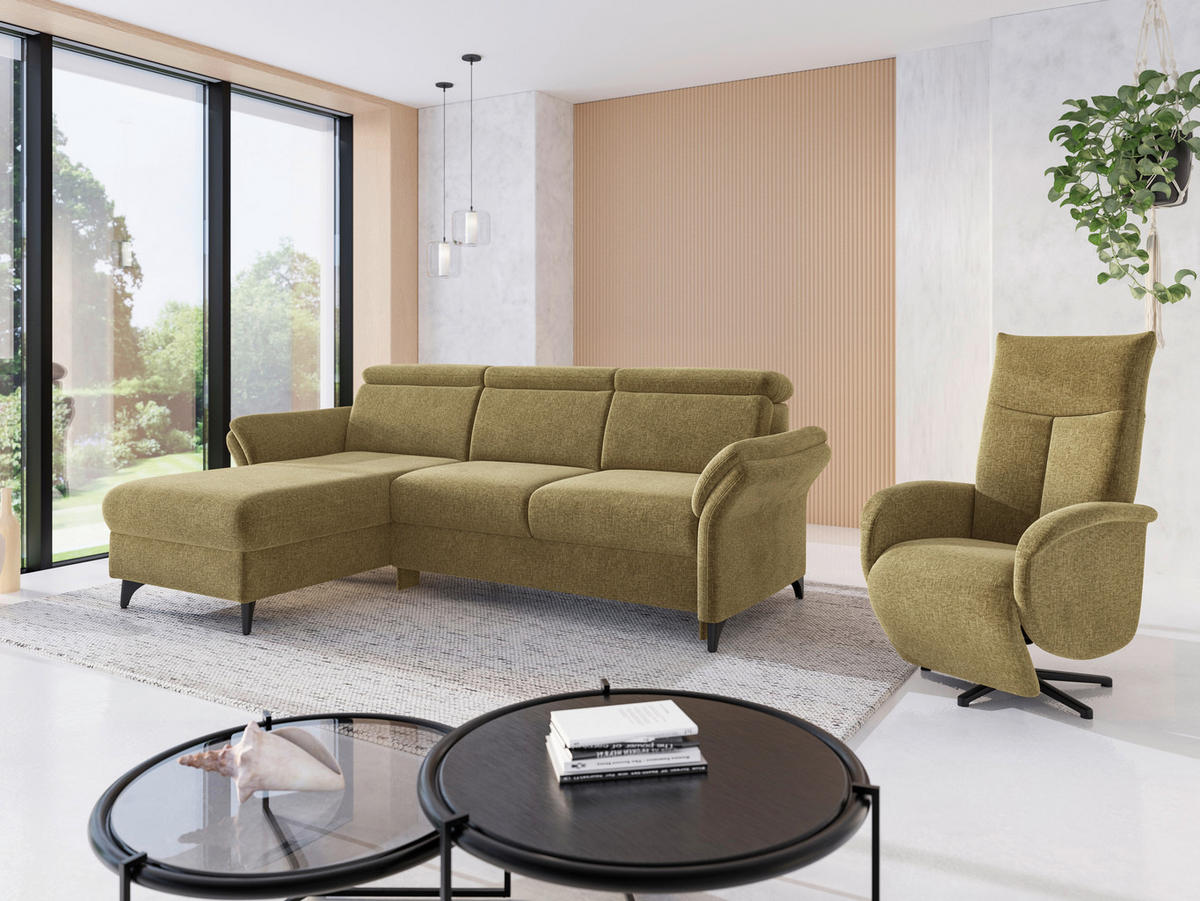 ECKSOFA Flachgewebe Olivgrün  - Schwarz/Olivgrün, Konventionell, Textil/Metall (166/253cm) - Sit & More