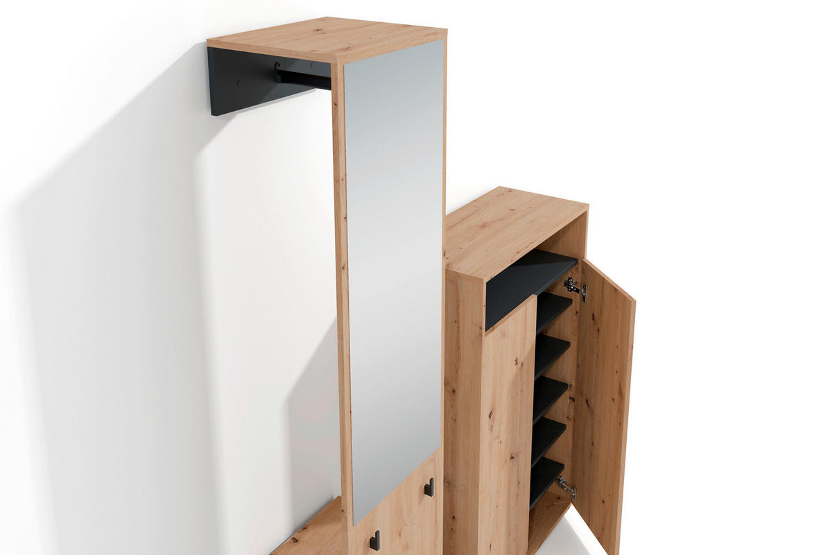 GARDEROBE 2-teilig  in 110/186/35 cm  - Schwarz/Eiche Artisan, Design, Holzwerkstoff (110/186/35cm) - MID.YOU