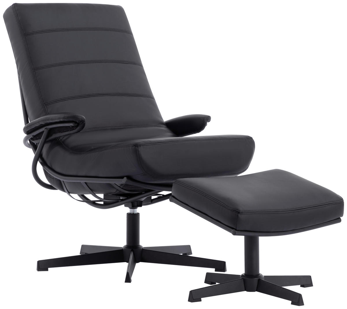 RELAXSESSELSET Lederlook    - Schwarz, Design, Textil/Metall (68/101/85cm) - Livetastic