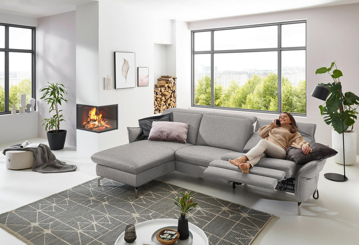 ECKSOFA in Chenille Grau, Weiss  - Weiss/Grau, Modern, Textil/Metall (179/233cm) - Livetastic