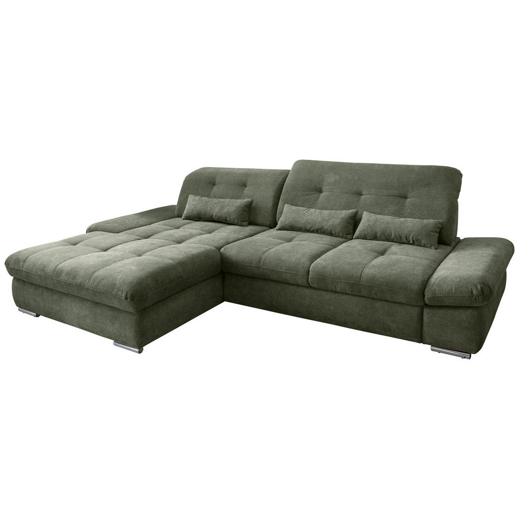 Thumbnail - Livetastic Ecksofa Dalida, Dunkelgrün, Textil, Uni, 4-Sitzer, Füllung: Schaumstoff, Ottomane links, L-Form, 300x196 cm, ...