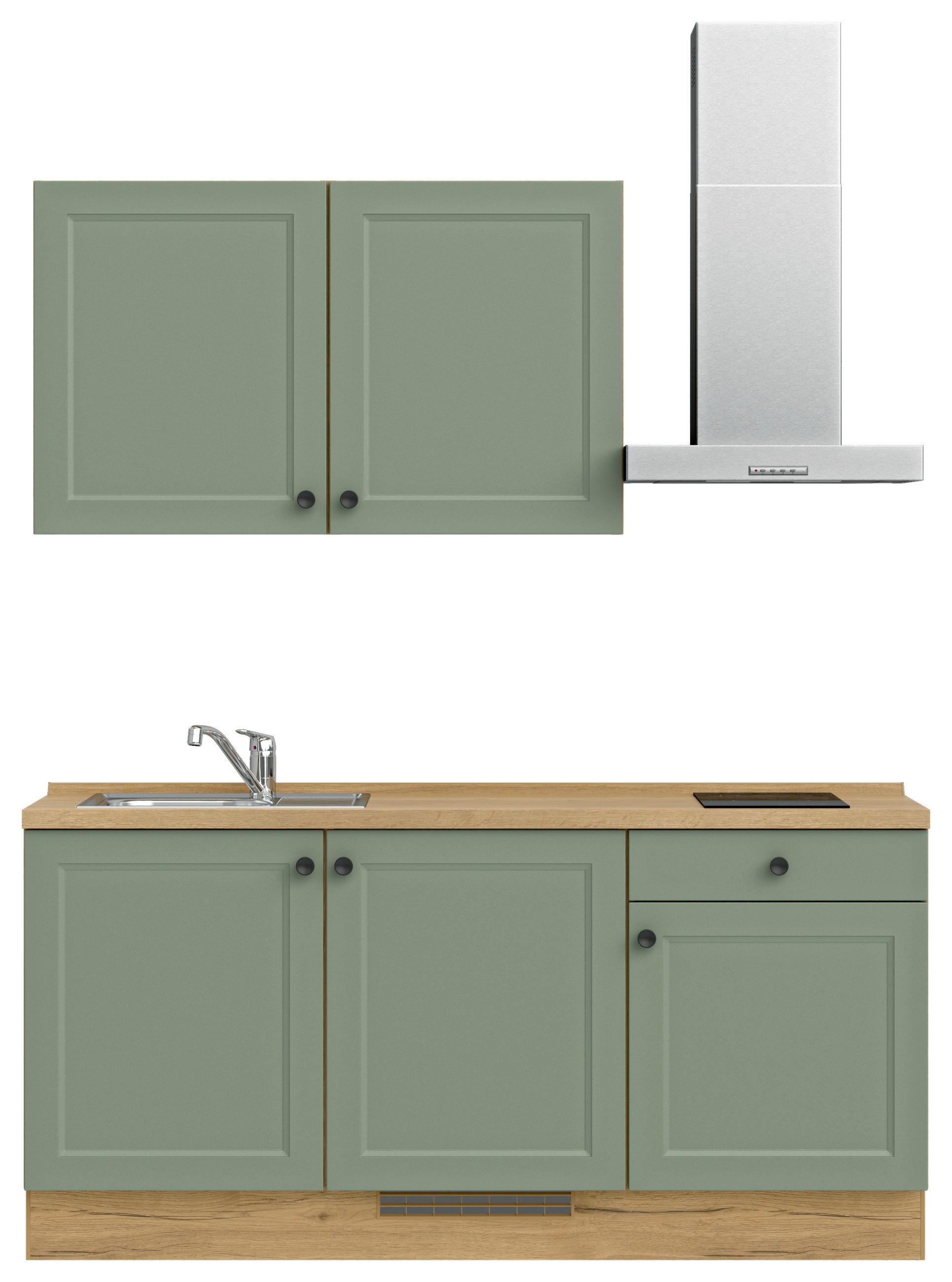 Bucătărie Fără Electrocasnice  - culoare lemn stejar/negru, Modern, metal/material pe bază de lemn (180cm) - Nobilia