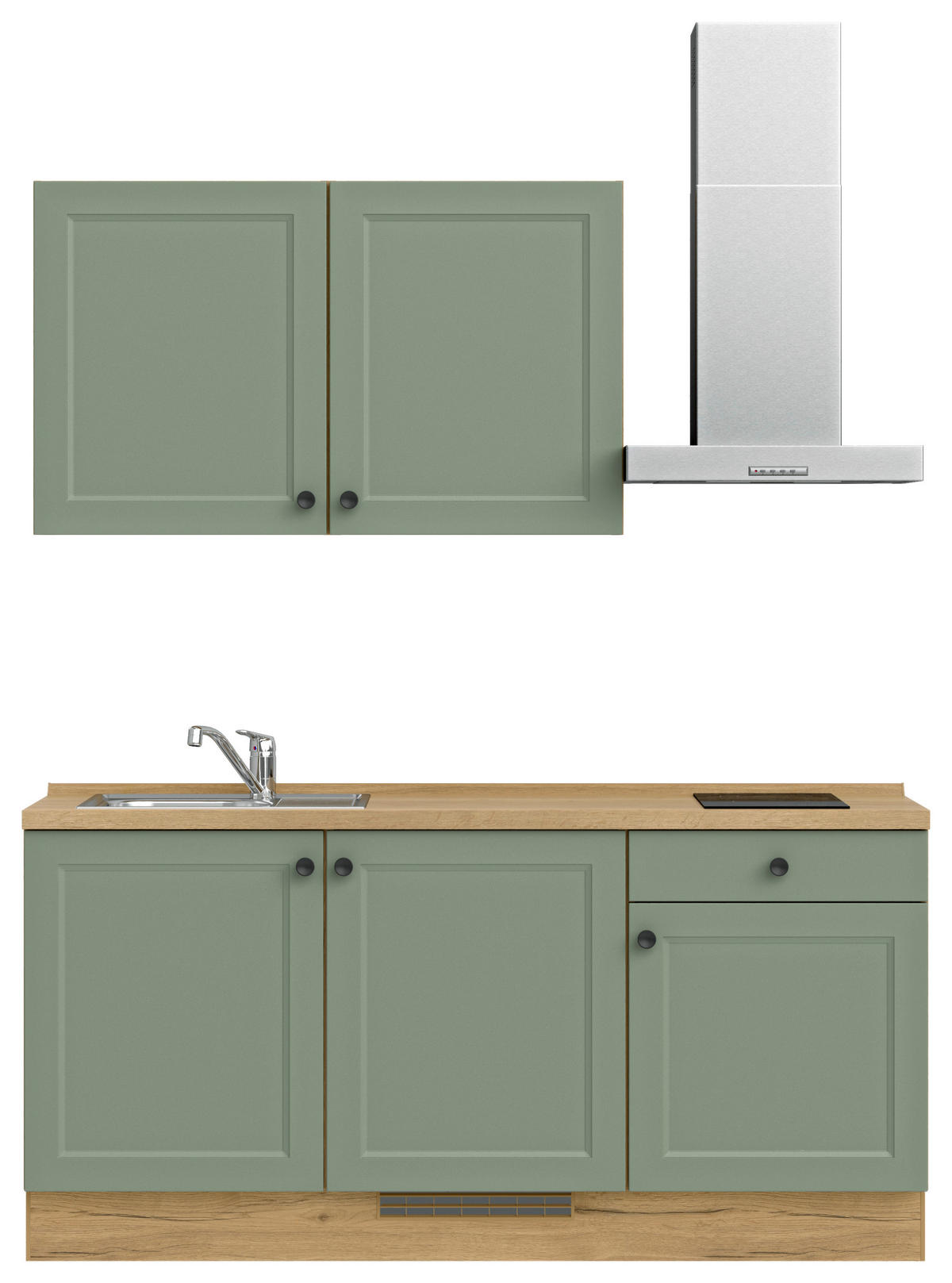 KÜCHENBLOCK 180 cm   in Eichefarben, Schilfgrün  - Schilfgrün/Eichefarben, MODERN, Holzwerkstoff/Metall (180cm) - Nobilia