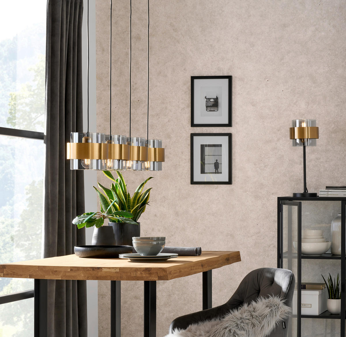 HÄNGELEUCHTE 111/18/120 cm    - Klar/Messingfarben, Design, Glas/Metall (111/18/120cm) - Globo