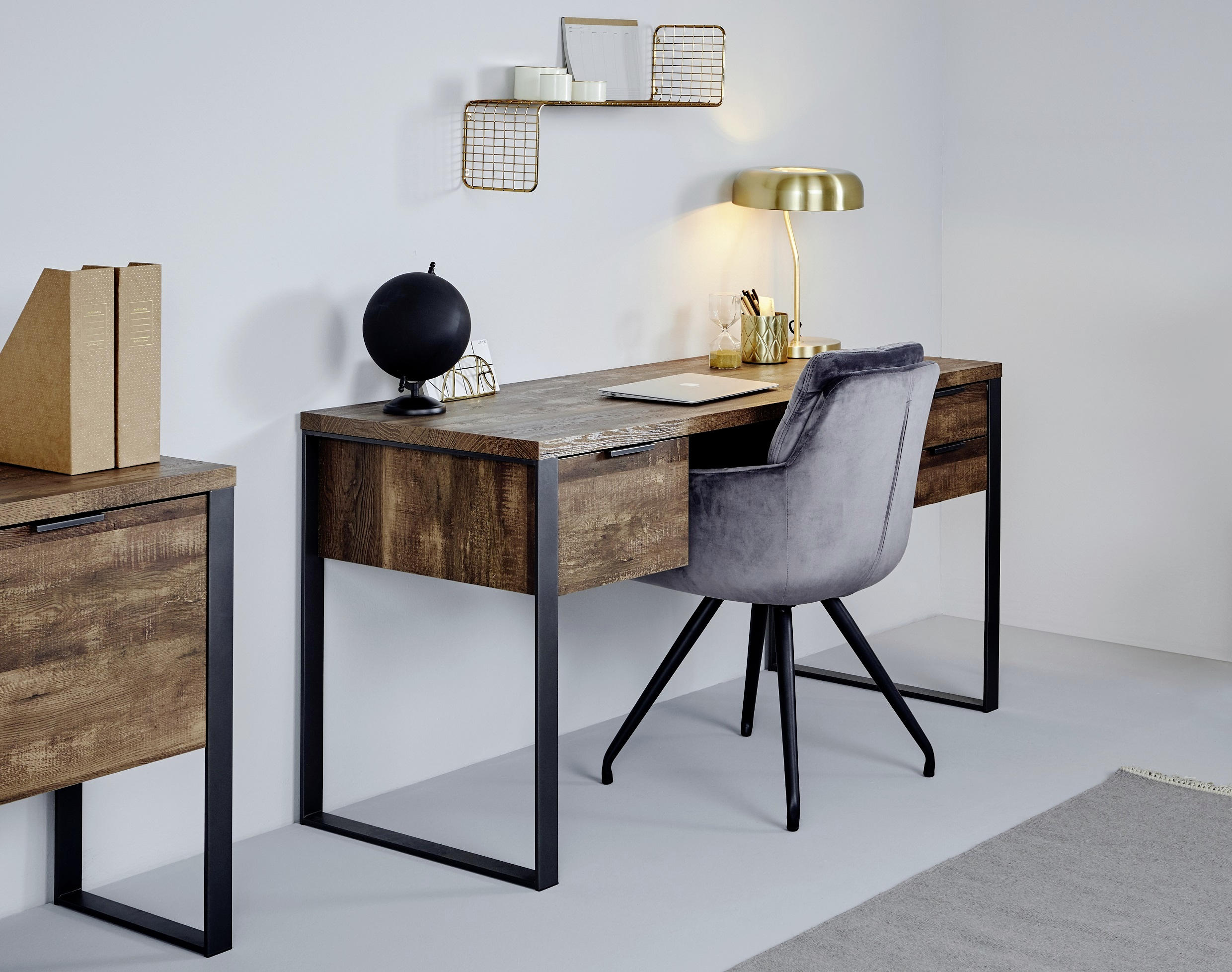 SCHREIBTISCH 152,4/60/76,2 cm  in Eichefarben  - Eichefarben/Anthrazit, LIFESTYLE, Holzwerkstoff/Metall (152,4/60/76,2cm)