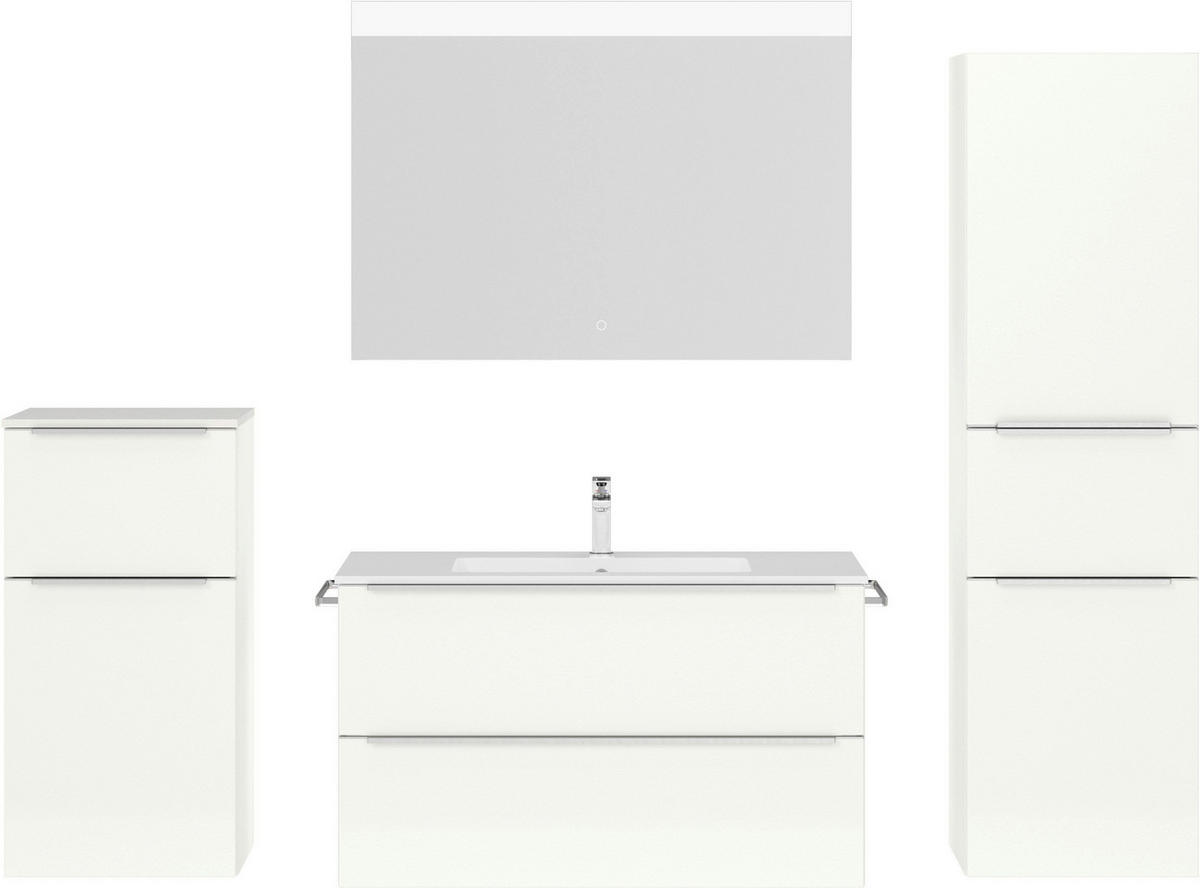 BADEZIMMER 5-teilig  in 191 cm  - Edelstahlfarben/Weiß Hochglanz, MODERN, Glas/Holzwerkstoff (191cm) - Nobilia