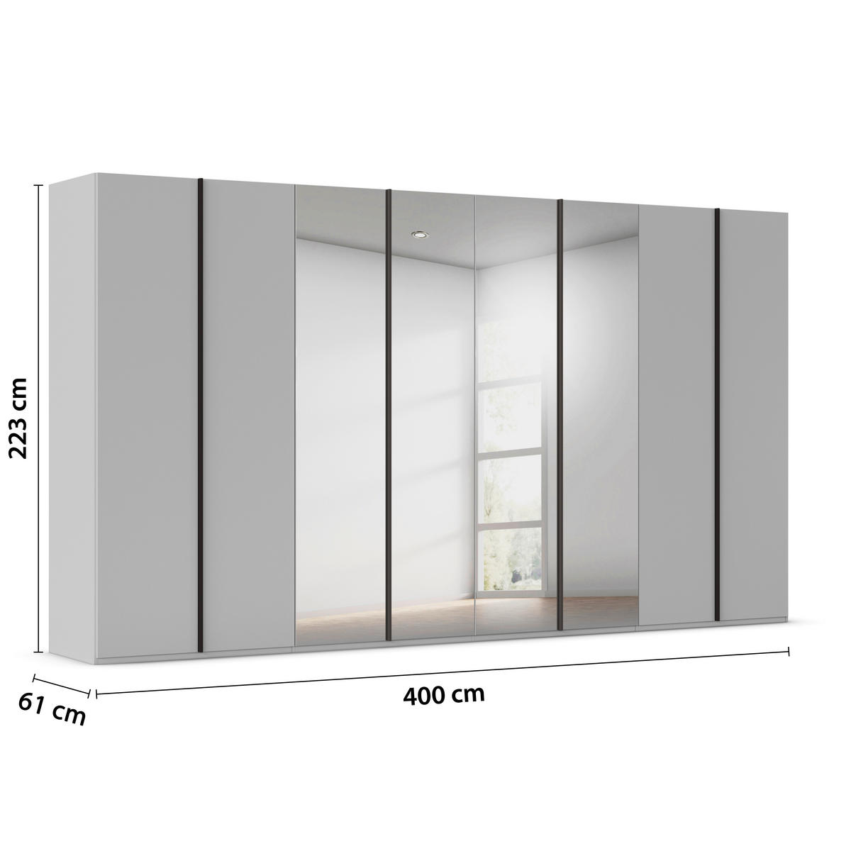 DREHTÜRENSCHRANK 400/223/61 cm,  in Graphitfarben, 8-türig  - Graphitfarben, Basics, Glas/Holzwerkstoff (400/223/61cm) - Novel
