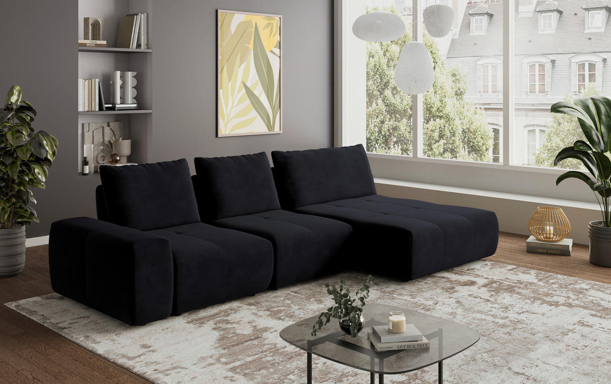 ECKSOFA in Velours Anthrazit  - Anthrazit/Schwarz, Design, Kunststoff/Textil (347/174cm) - Xora