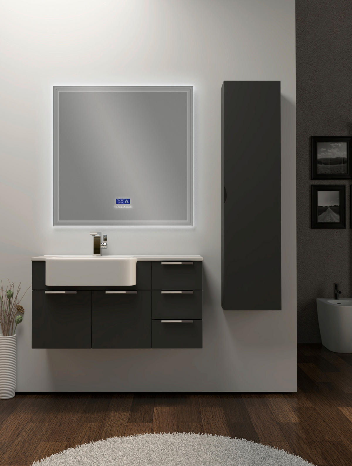 MIDISZEKRÉNY 35/140/20 cm  - grafitszürke, Basics, faalapú anyag/Üveg (35/140/20cm) - Welnova