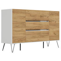 SIDEBOARD Posseik Industrial 155/93,6/42 cm 3 Schublade(n)  - Eichefarben/Weiß Hochglanz, Design, Holzwerkstoff/Metall (155/93,6/42cm) - P & B