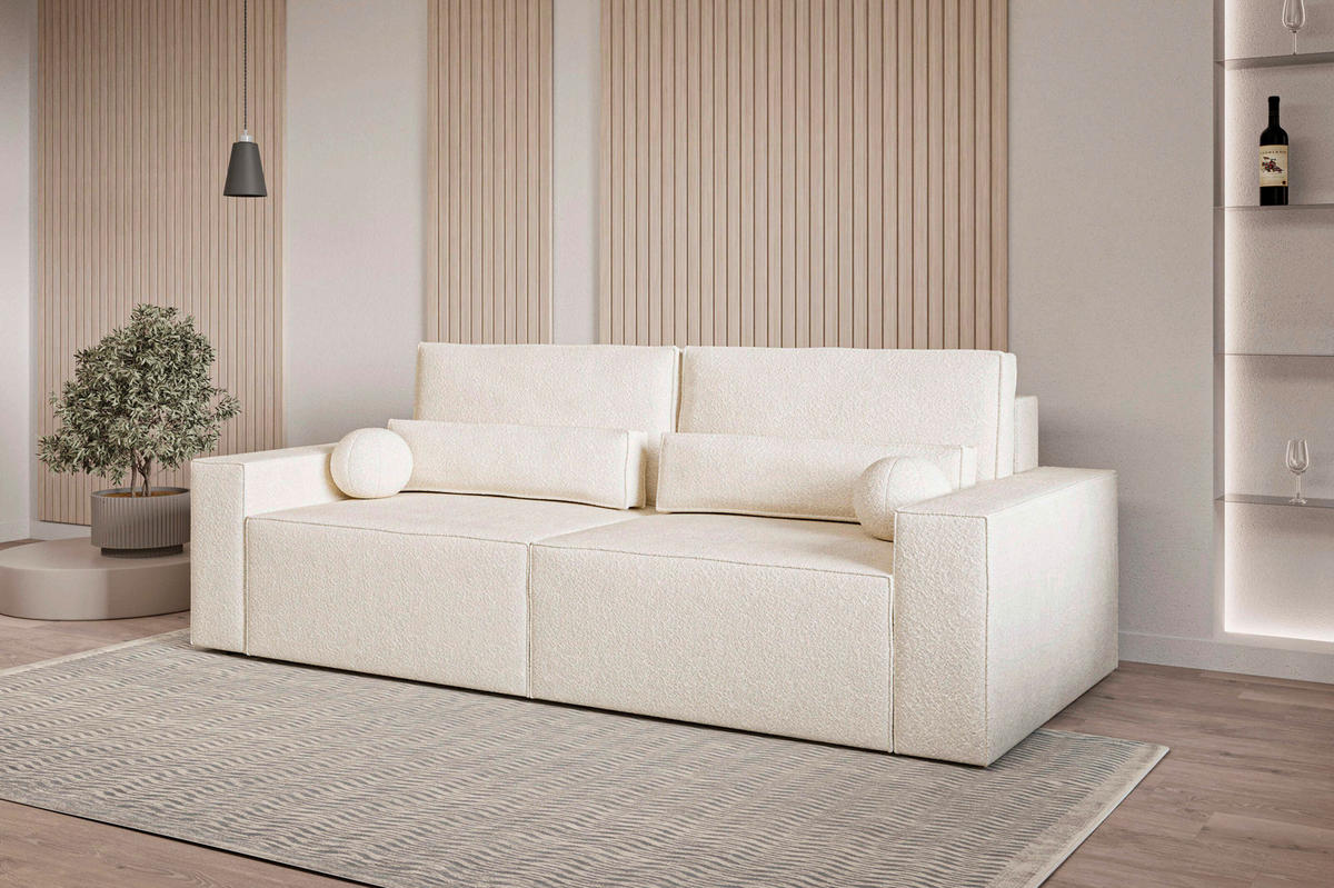SCHLAFSOFA BRAZIL SOFA in Bouclé Creme  - Creme/Schwarz, Design, Textil (248/92/110cm) - MID.YOU