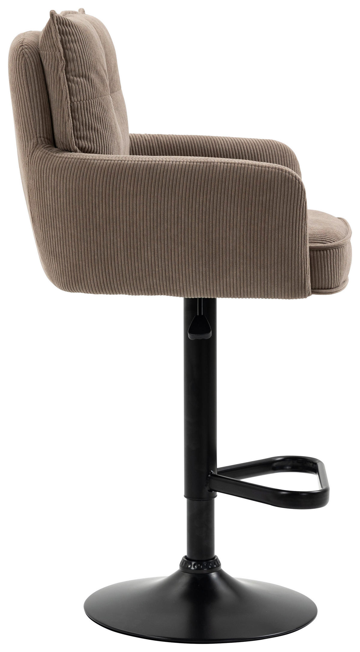 BARHOCKER Cord Braun, Schwarz Eisen Sitzfläche 360° drehbar, Stoffauswahl, inklusive Armlehnen  - Schwarz/Braun, Design, Textil/Metall (54/98-120/58cm) - Novel