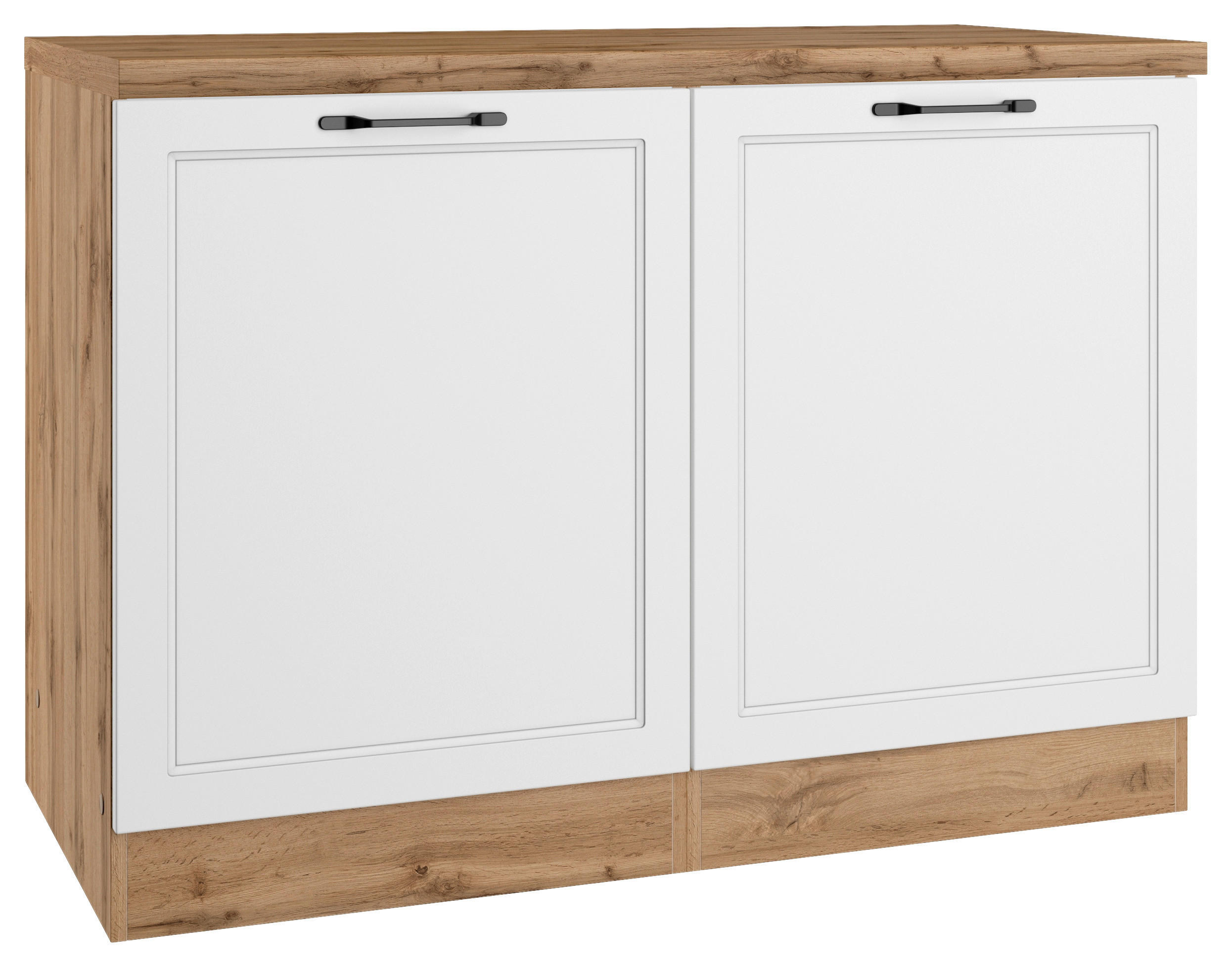SPÜLENUNTERSCHRANK 120/86/60 cm  in Weiß, Eiche Wotan  - Eiche Wotan/Schwarz, LIFESTYLE, Holzwerkstoff/Metall (120/86/60cm) - Held