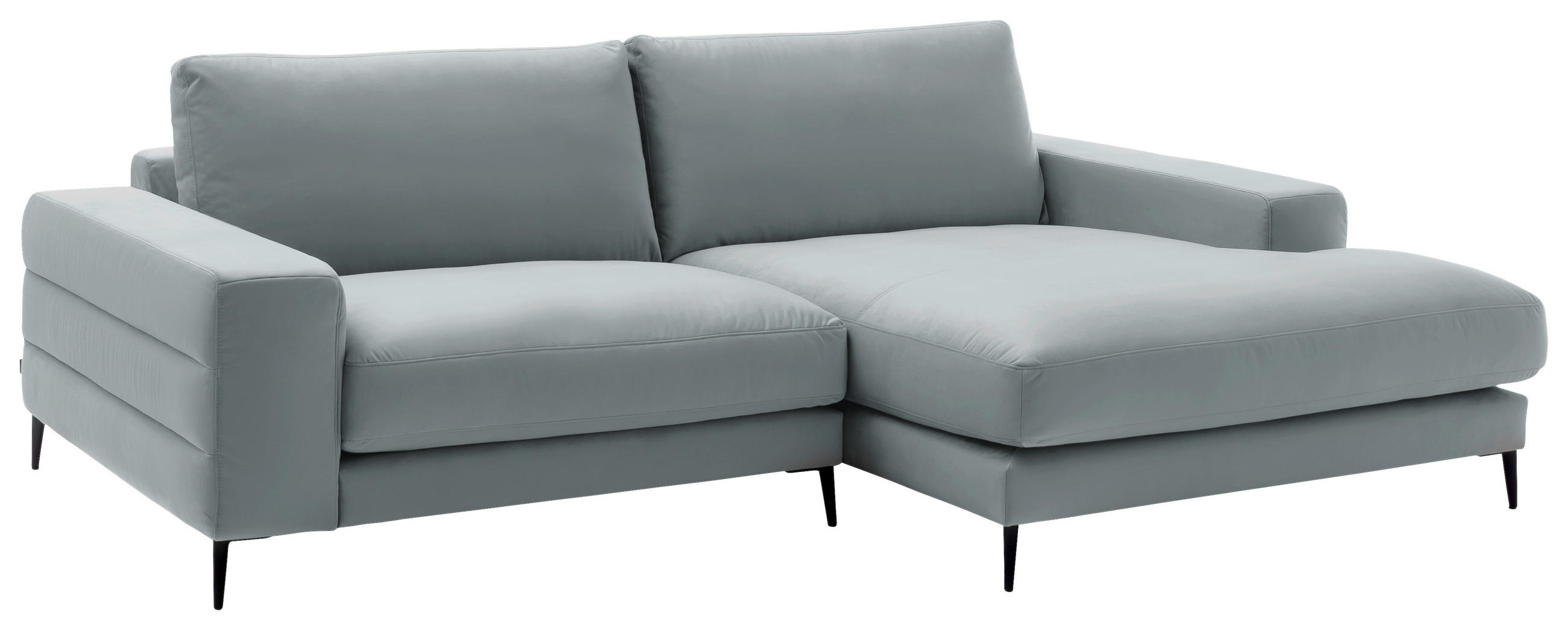 ECKSOFA in Velours Hellgrau  - Hellgrau/Schwarz, Design, Textil/Metall (253/177cm) - Dieter Knoll