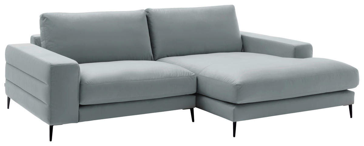 ECKSOFA in Velours Hellgrau  - Hellgrau/Schwarz, Design, Textil/Metall (253/177cm) - Dieter Knoll