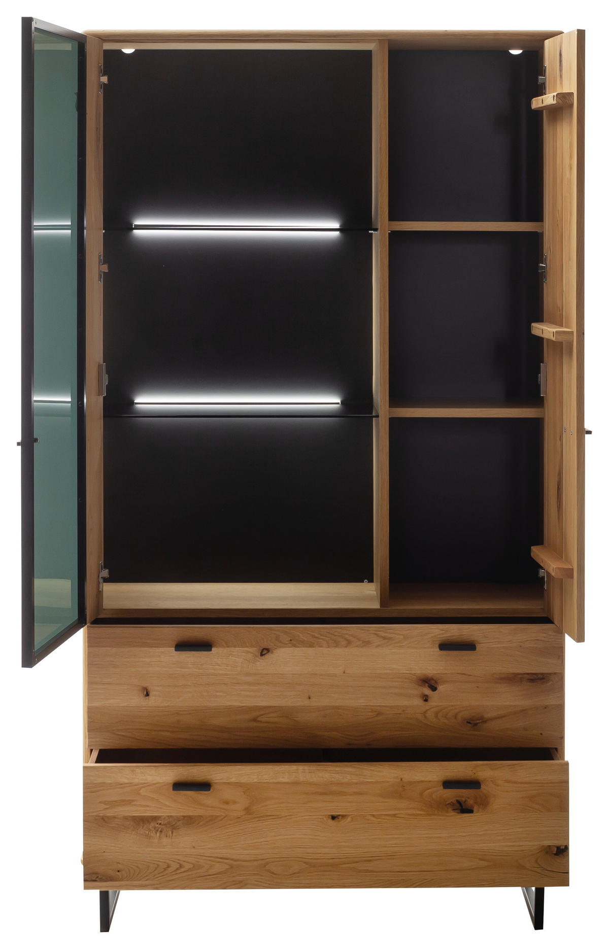 VITRINE in furniert, teilmassiv Balkeneiche Wildeiche  - Wildeiche/Anthrazit, Design, Glas/Holz (100/186/37cm) - MID.YOU