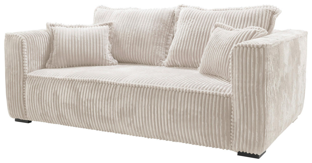 SOFA in Cord Creme  - Creme/Schwarz, Design, Holz/Textil (223/95/121cm) - MID.YOU