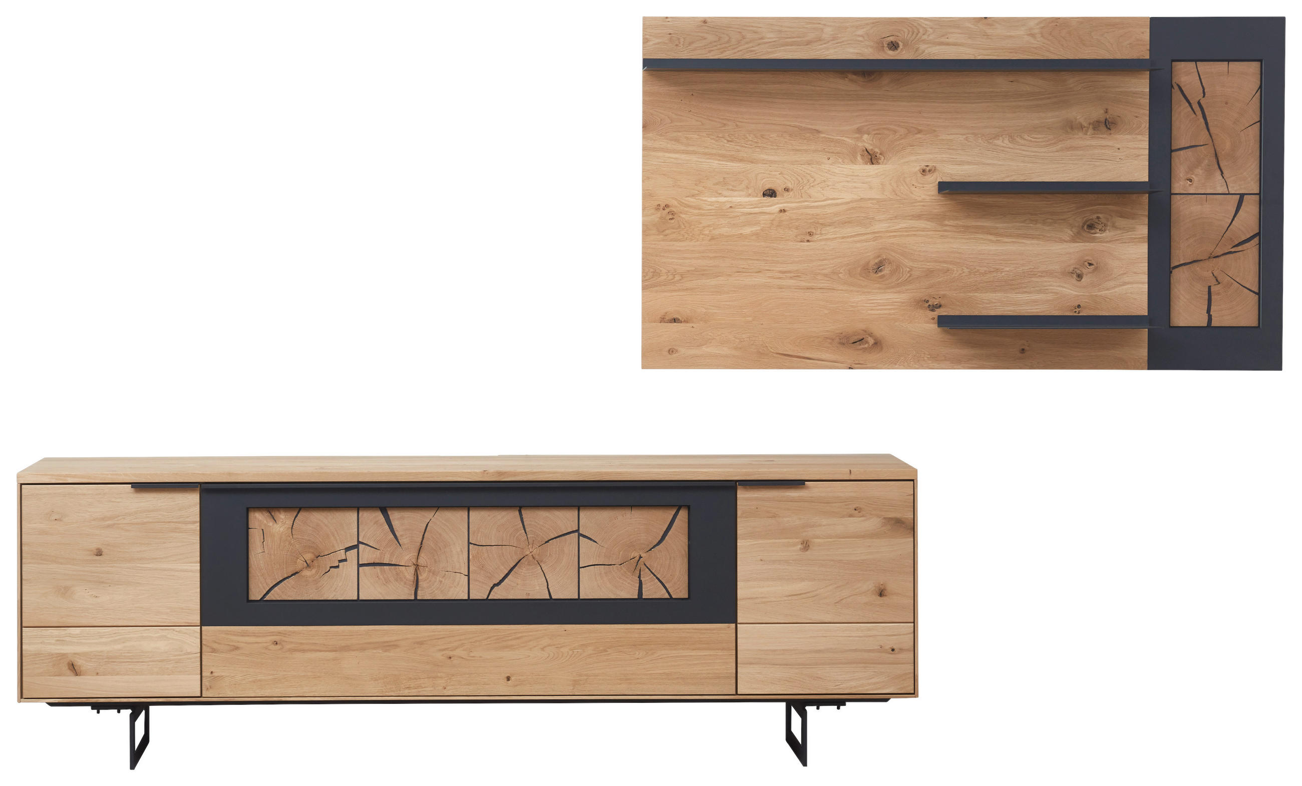 WOHNWAND  in Schwarz, Eichefarben  253,5/169,8/45,2 cm  - Eichefarben/Schwarz, Design, Holz/Metall (253,5/169,8/45,2cm) - Valdera