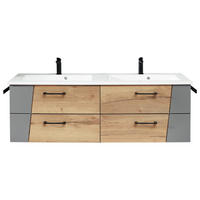 WASCHTISCHKOMBI 153 cm  - Blau/Eichefarben, KONVENTIONELL, Holzwerkstoff/Stein (153cm) - Sadena