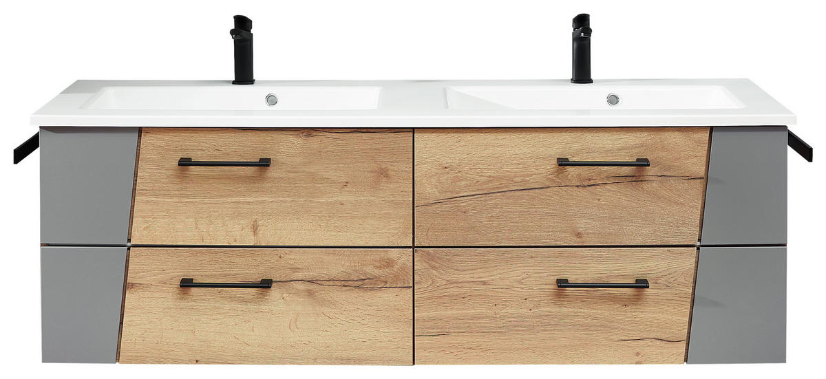 WASCHTISCHKOMBI 153 cm  - Blau/Eichefarben, KONVENTIONELL, Holzwerkstoff/Stein (153cm) - Sadena