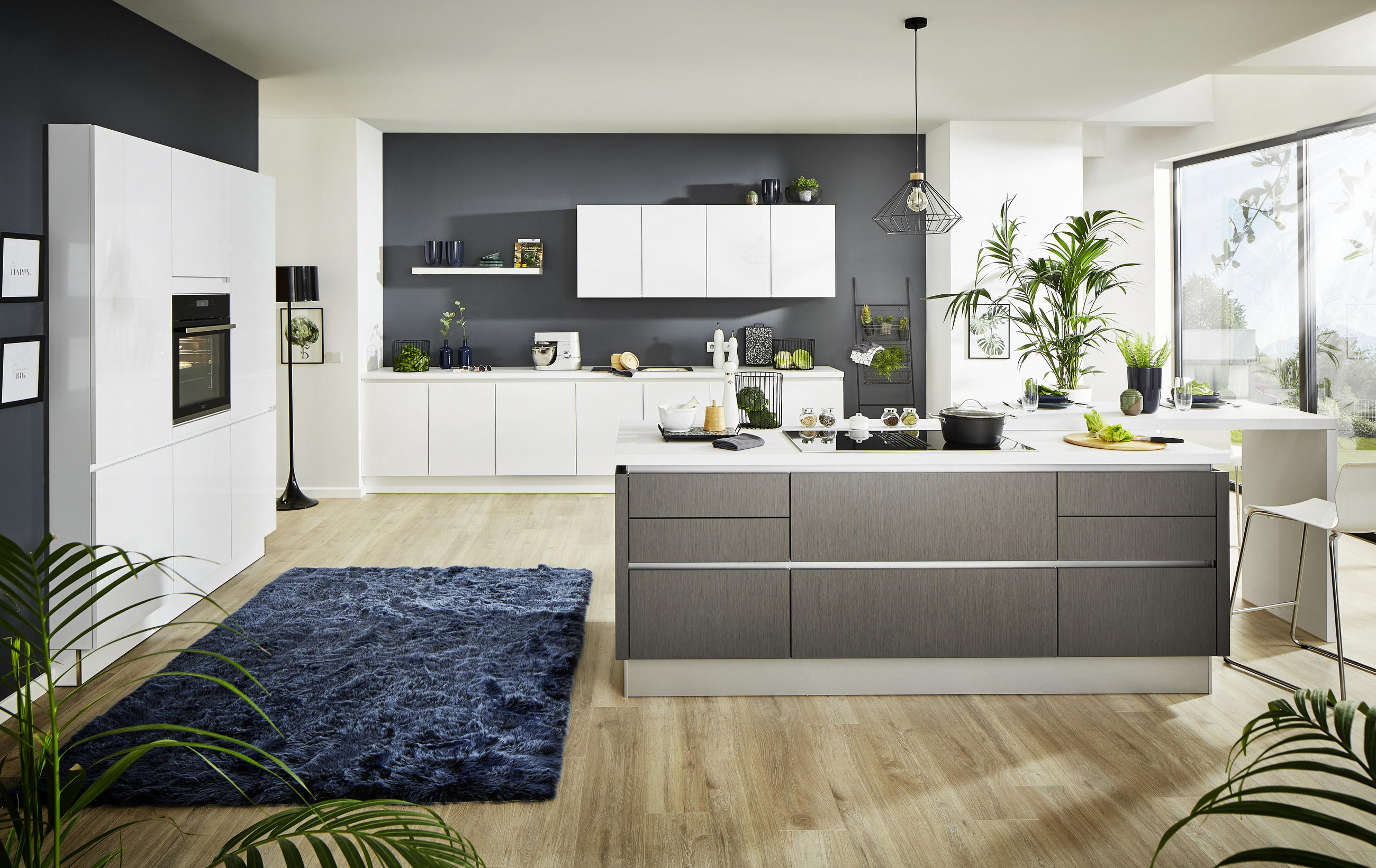 EINBAUKÜCHE LASER BRILLANT  - Weiß/Grau, Design - Moderano