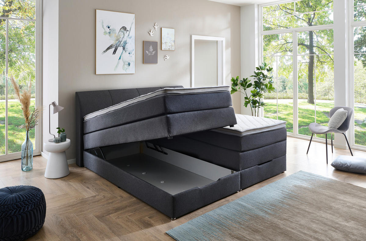 BOXSPRINGBETT 180/200 cm  Anthrazit  - Anthrazit, Konventionell, Textil (180/200cm) - Carryhome