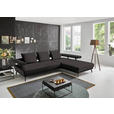 ECKSOFA in Echtleder Grau  - Schwarz/Grau, Design, Leder/Metall (305/224cm) - Dieter Knoll