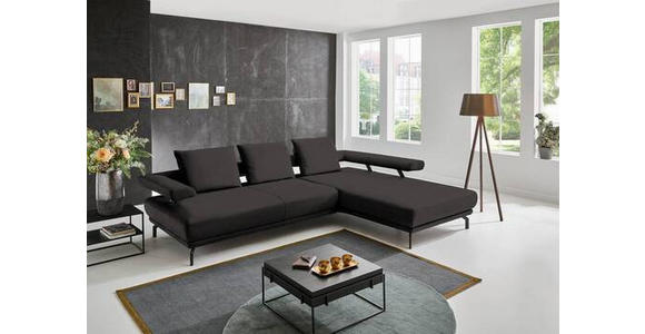 ECKSOFA in Echtleder Grau  - Schwarz/Grau, Design, Leder/Metall (305/224cm) - Dieter Knoll