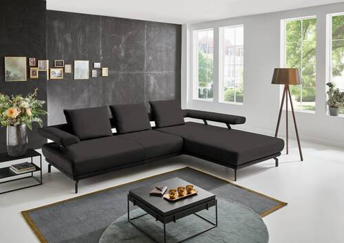 ECKSOFA in Echtleder Grau  305/224 cm  - Schwarz/Grau, Design, Leder/Metall (305/224cm) - Dieter Knoll