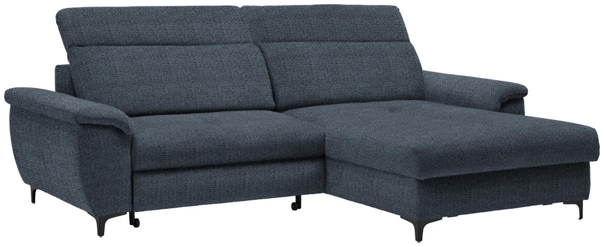 ECKSOFA in Chenille Dunkelblau  - Schwarz/Dunkelblau, Design, Textil/Metall (185/256cm) - Stylife