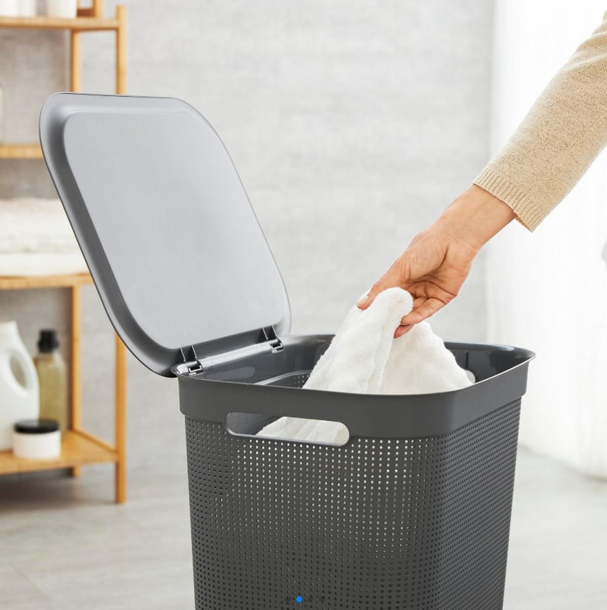 WÄSCHESAMMLER - Schwarz/Weiß, KONVENTIONELL, Kunststoff (34/52,9/43,1cm) - Rotho