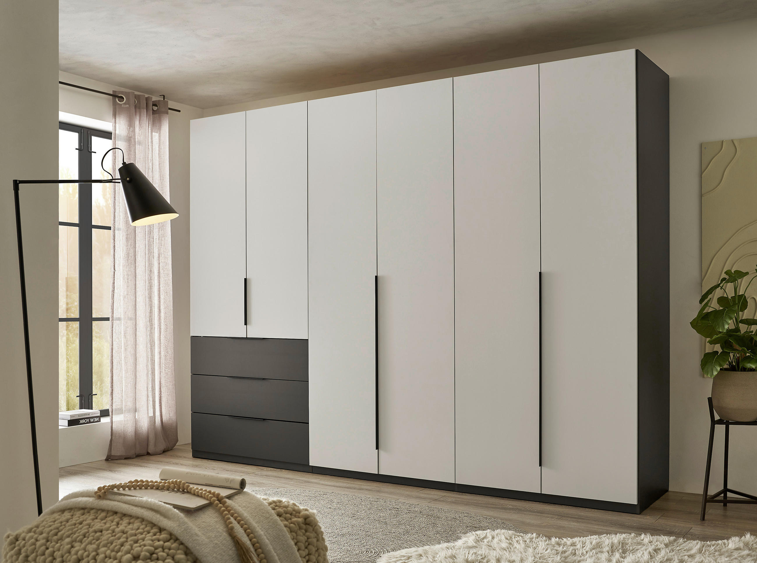SKRIŇA S OTOČNÝMI DVERAMI, grafitová, svetlosivá, 300/225,5/60 cm - čierna/grafitová, Design, kompozitné drevo/plast (300/225,5/60cm) - Xora