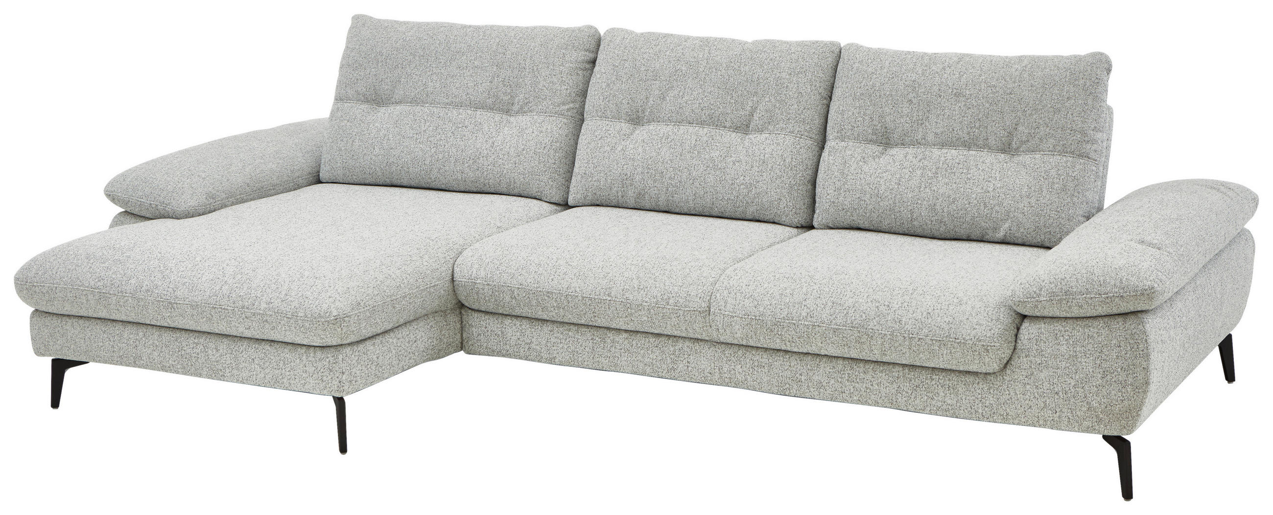 ECKSOFA Hellgrau Flachgewebe  - Hellgrau/Schwarz, Design, Textil/Metall (168/303cm) - Valdera