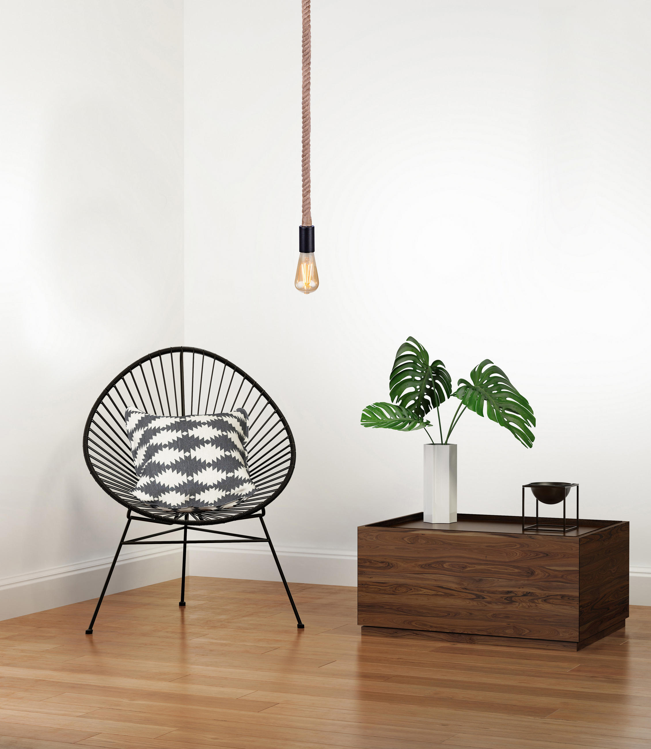ZÁVĚSNÉ SVÍTIDLO, 10/166 cm  - černá/hnědá, Trend, kov/přírodní materiály (10/166cm)