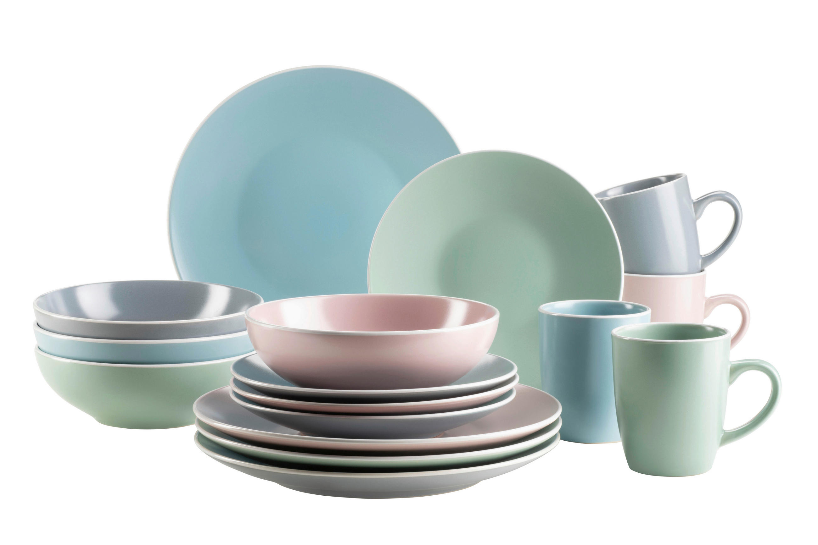 KOMBISERVICE Grau, Grün, Rosa, Türkis Elissa II 16-teilig 4 Personen  - Türkis/Rosa, Basics, Keramik - Mäser