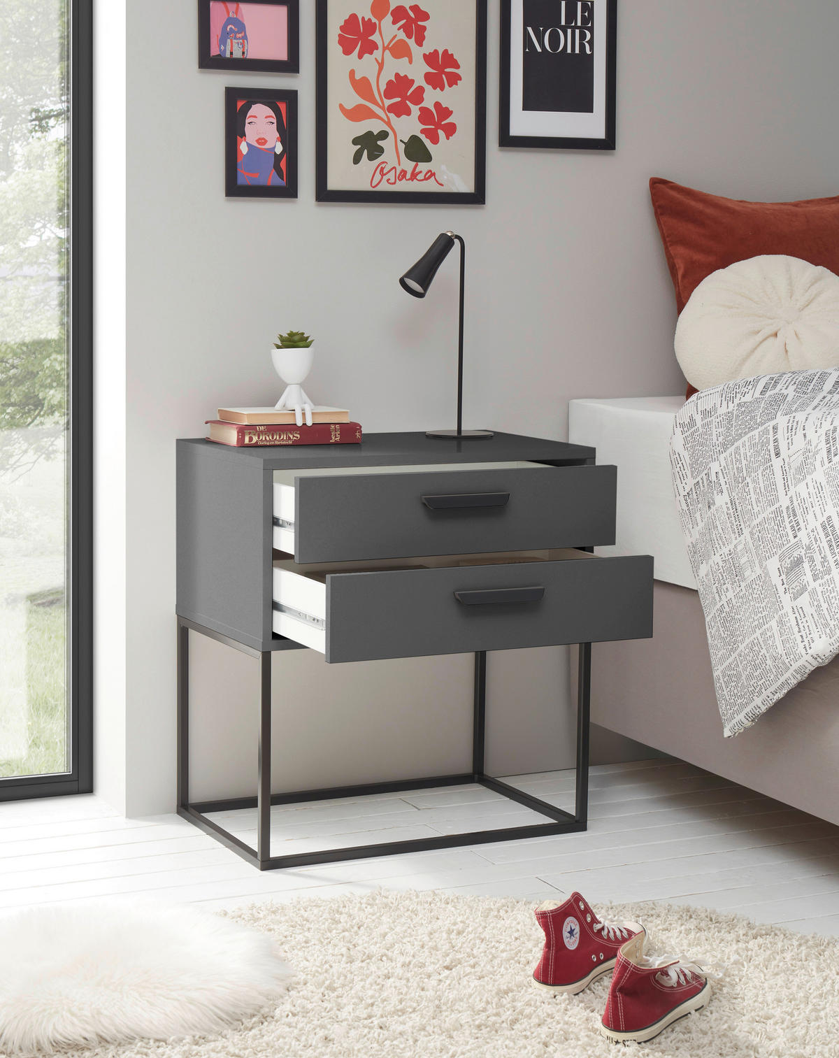NACHTSCHRANK 60/65/38,5 cm  - Schwarz/Graphitfarben, MODERN, Holzwerkstoff/Kunststoff (60/65/38,5cm) - Livetastic
