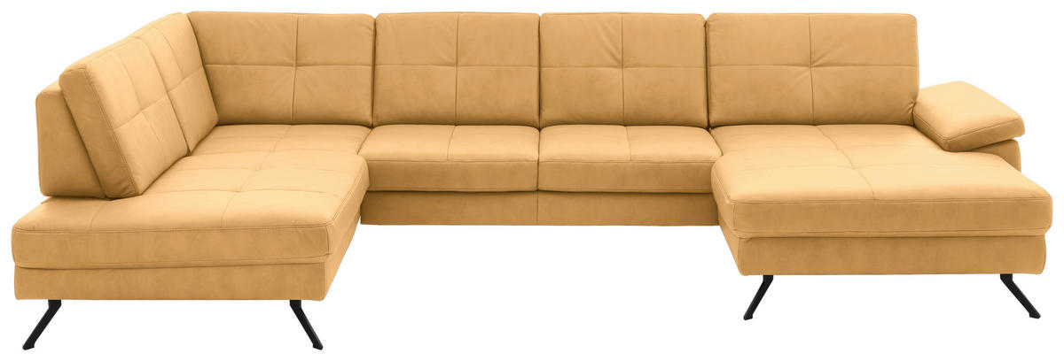 WOHNLANDSCHAFT in Lederlook, Mikrofaser Gelb  - Gelb/Schwarz, Design, Textil/Metall (220/345cm) - Beldomo System